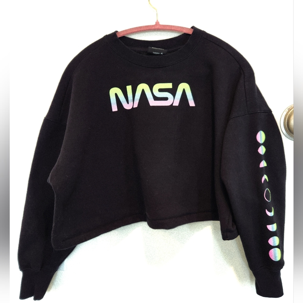 Hyper Space Neon Rainbow NASA Oversized Cropped Sweatshirt XS